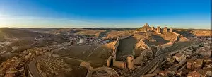 Moorish Prints: Molina de Aragon classic medieval Spanish ruined partially restored castle aerial panorama view at sunset close to