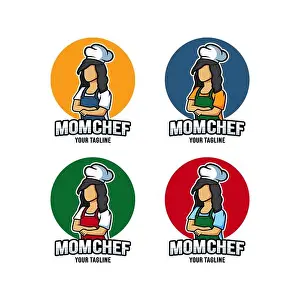 Mommy Prints: Mom chef cartoon character logo vector. Chef logo mascot illustration