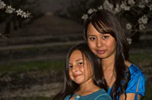 Fondness Prints: Mom Daughter Smiling Happy Posing Head Shot Horizontal Almond Orchard