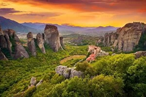 Images Dated 4th September 2017: Monastery at Meteora at sunset, Greece
