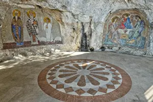 Monastery Prints: Monastery of Ostrog is a monastery of Serbian Orthodox Church placed against an almost vertical rock of Ostroska Greda