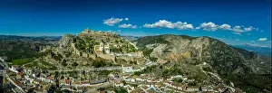 Moncin medieval walled picturesque village in Andalusia close to Granada with ruined castle aerial view one of the most