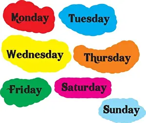 Friday Prints: Monday Tuesday Wednesday Thursday Friday Saturday Sunday name of days in clouds