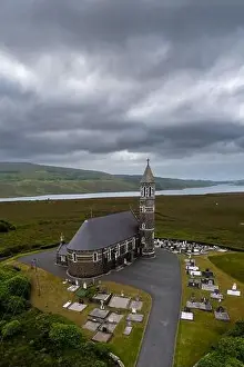 Money Beg, Ireland - 12 July, 2022: aerial view of the Sacred Heart Catholic Church in Money Beg