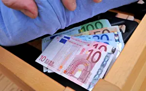 Colour Images Prints: Money under mattress, bed, to save, hidden, to hide, to curtain, stash, hiding place