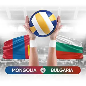 Mongolia Prints: Mongolia vs Bulgaria national teams volleyball volley ball match competition concept