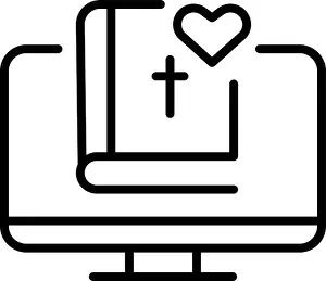 Click Prints: Monitor with Holy Bible and heart outline logo