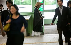 Begging Prints: Monk begging in Shinjuku station.Shinjuku.Tokyo city, Japan, Asia