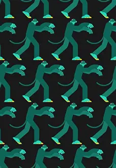 Chimp Prints: Monkey zombie pattern. Gorilla green Undead background. Vector texture
