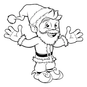 Yuletide Prints: Monochrome Christmas drawing of happy Santa smiling and waving