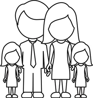 Daughters Prints: monochrome contour faceless with dad mom and two female daughters in formal clothes