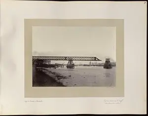 Railways Prints: A monochrome photograph dated 1867 records installation of metal spans on the Lorient bridge over the Scorff river