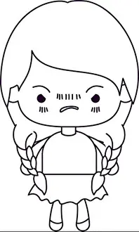 Braids Prints: monochrome silhouette of kawaii little girl with braided hair and facial expression angry