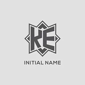 Rhombus Prints: Monogram KE logo with eight point star style design vector graphic