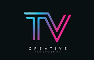 Monogram Lines TV T V Letter Logo Design in Neon Colors. Creative Modern Letters Vector Icon Logo Illustration
