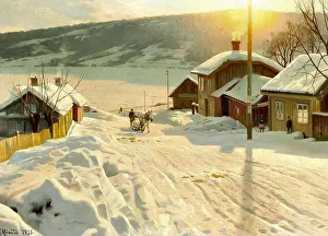 Early 20th Prints: Monsted Peder Mork - Winter Day in Lillehammer Norway