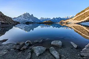 Trail Prints: Mont Blanc Massif Reflected in Lac Blanc, Graian Alps, France
