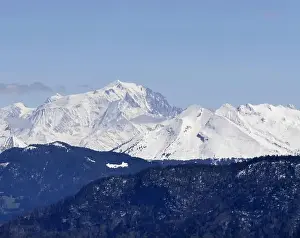 Haute Savoie Prints: Mont blanc massif and summit seen from Mont Baron observatory in Haute Savoie