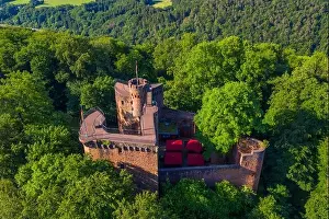 Montclair castle ruins above the Saarschleife near Mettlach, Saartal, Saarland, Germany