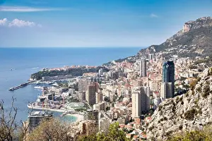 Monte Carlo Prints: Monte Carlo - panoramic view of the city. Monaco port and skyline