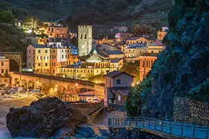 Ligurian Prints: Monterosso, Italy in the Cinque Terre region at dusk on the Mediterranean Sea