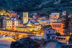 Monterosso, Italy in the Cinque Terre region at dusk on the Mediterranean Sea