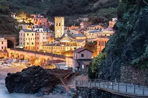 Monterosso, Italy in the Cinque Terre region at dusk on the Mediterranean Sea