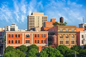 Montgomery, Alabama, USA cityscape and historic water towers