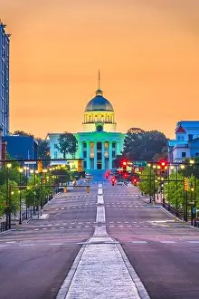 Statehouse Prints: Montgomery, Alabama, USA downtown cityscape with the State Capitol at dawn