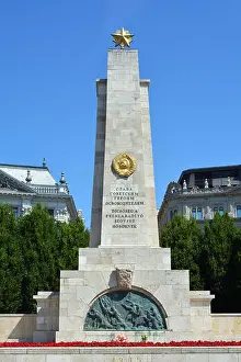 Budapest Prints: Monument the to Soviet Red Army on the Freedom Square Szabadsag ter in Budapest - Hungary