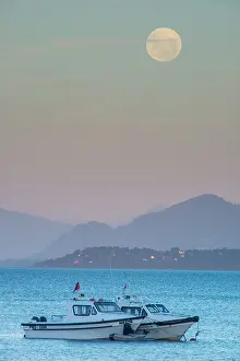 Full Moon Prints: Full Moon over Lake Llanquihue and Osorno Vocano seen from Puerto Varas Chile