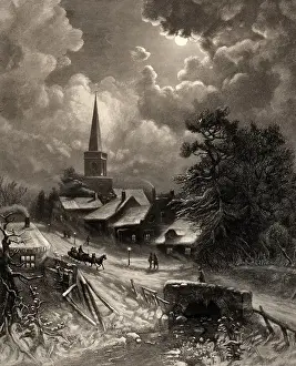 Sleigh Prints: A moon light sleigh ride, circa 1850