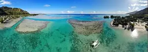MOOREA, FRENCH POLYNESIA -30 NOV 2018- Aerial view of the Intercontinental Moorea Lagoon Resort and Spa Moorea