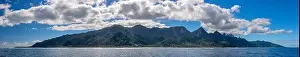 Tahiti Prints: Moorea island french polynesia lagoon aerial view panorama landscape