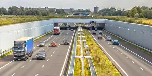 Freeway Prints: Morning commuting traffic on a4 motorway near The Hague Randstad area