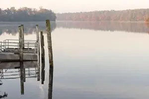 Water Reflection Prints: Morning mist over Lake Straussee