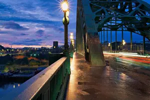 Early Morning Prints: Morning rush hour on Newcastle Tyne Bridge taken as a long exposure so that car lights are shown as light trails