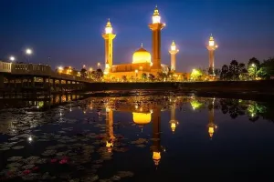 Masjid Prints: Morning sunrise sky of Masjid Bukit Jelutong in Shah Alam near Kuala lumpur