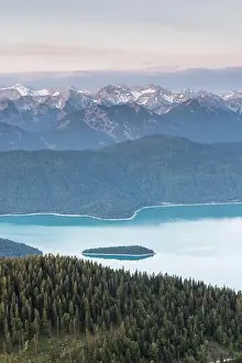 Bavarian Alps Prints: The morning view from Jochberg to Walchensee and the Wetterstein Mountains