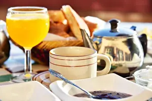 Atlas Mountains Prints: Moroccan breakfast served on hotel terrace in Atlas Mountains