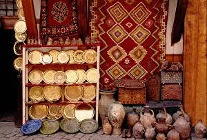 Maroc Prints: Moroccan vendor, rugs, ceramics
