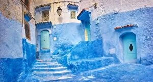 City Collection: Morocco - Blue painted walls in old medina of Chefchaouen