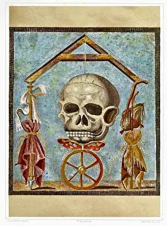 Ancient Roman Prints: Mosaic Art - Memento Mori mosaic from Pompeii - Skull