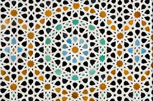 Medina Prints: Mosaic (Zellij) Detail at Bou Inania (Bouanania) Medersa (Madrasa) in the Medina of Fes (Fez)