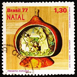 Crib Prints: MOSCOW, RUSSIA - MARCH 26, 2023: Postage stamp printed in Brazil shows Christmas