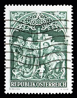 Hobby Prints: MOSCOW, RUSSIA - MAY 13, 2018: A stamp printed in Austria shows 'Adoration of Shepherds' Johannes Chapel