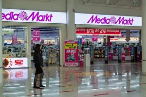 MOSCOW, RUSSIA - MAY 26, 2018: MediaMarkt CE store entrance in the Aviapark shopping mall. The Safmar group agreed to purchase a Russian network of ho