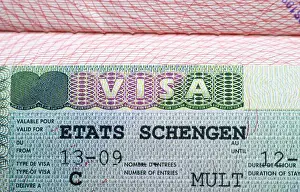 Illustrative Editorial Prints: Moscow, Russia - September 2022: Fragment of an international passport with a Schengen visa