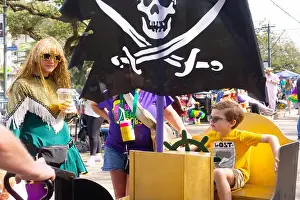 New Orleans Prints: Mother and son with pirate flag