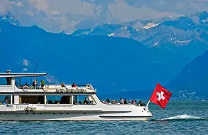 Alpes Prints: Motor vessel General Guisan of the shipping company CGN on Lake Leman beneath the Alpes Vaudoises